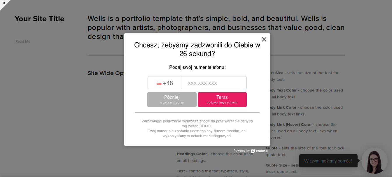 callback w kreatorze squarespace