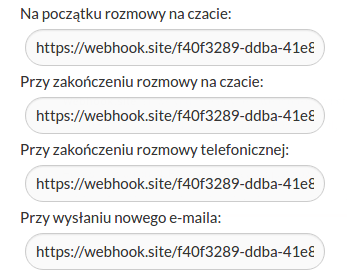 dodawanie adresu webhooków do czatu