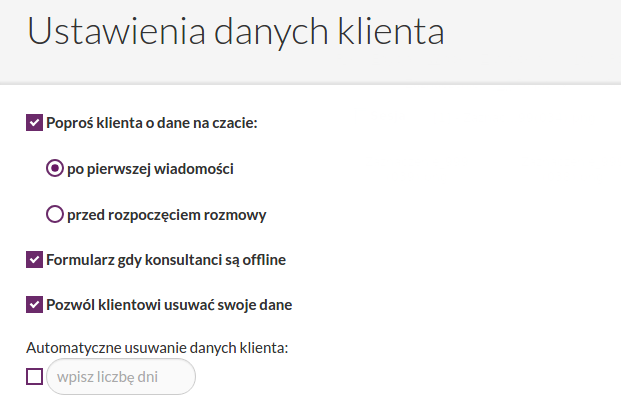 ustawienia danych klienta